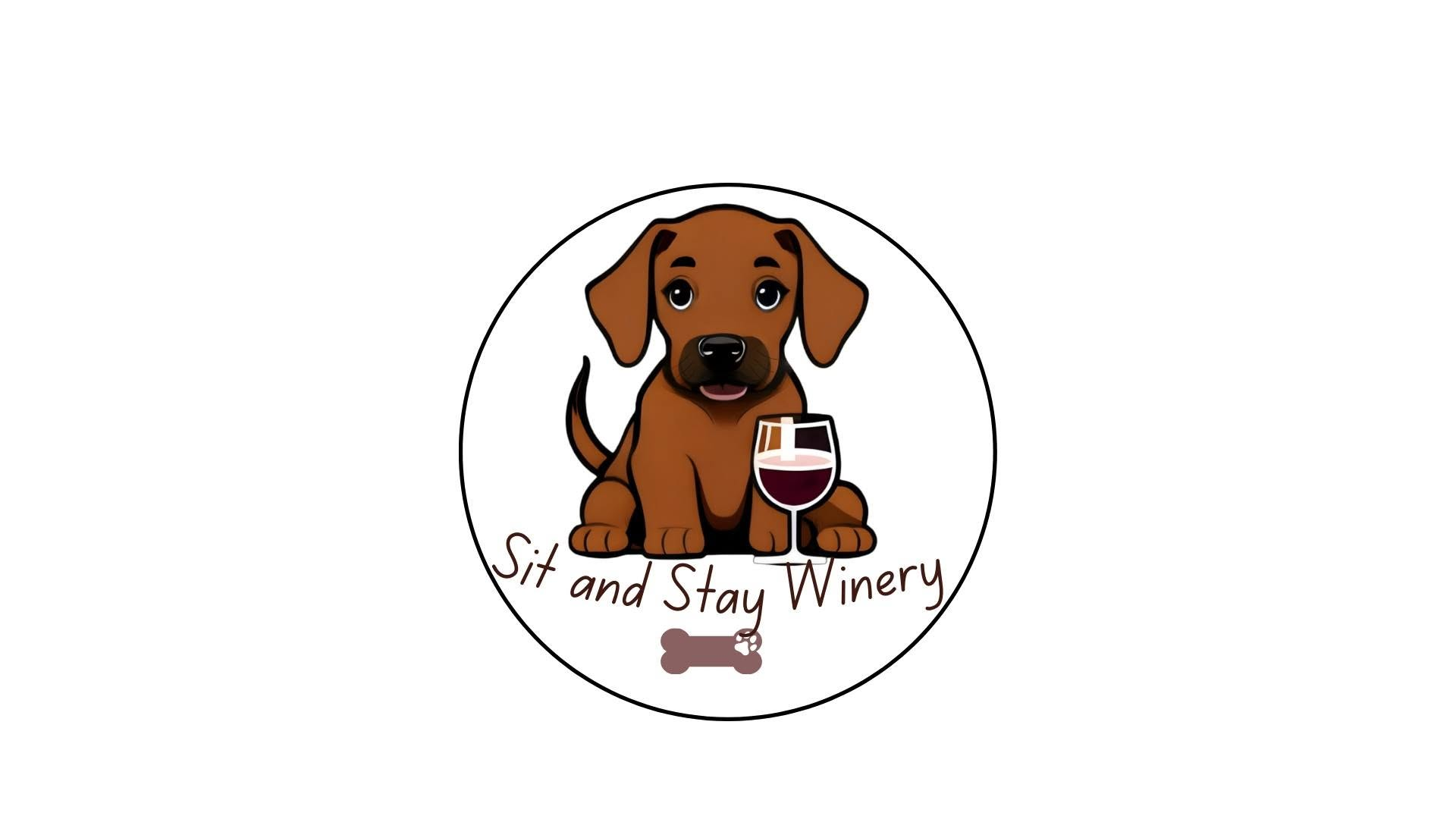 Logo of a dog with a glass of red wine